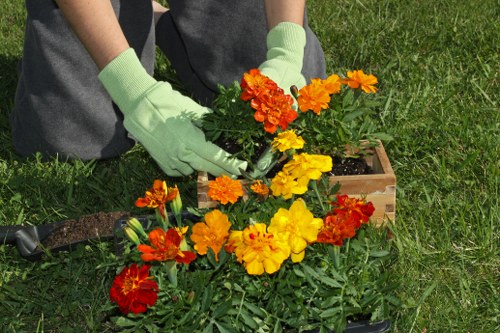 Seasonal lawn maintenance work in a Whetstone garden